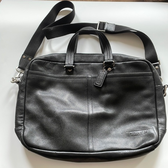 COACH Camden F70354 Black Pebbled Leather Commuter Business Crossbody Briefcase - Picture 1 of 13